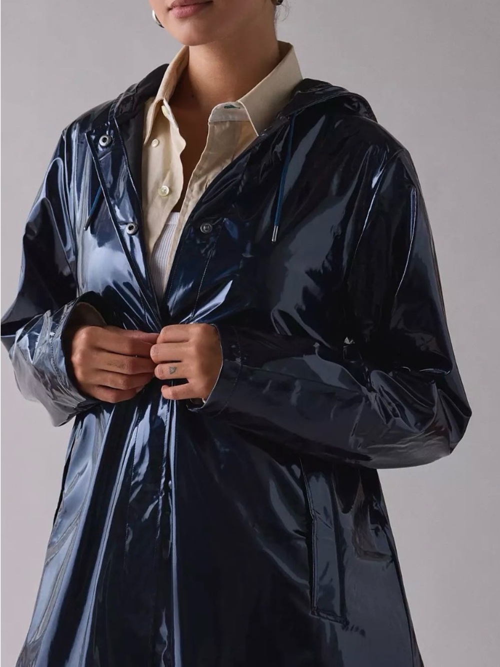 RAINS Glossy Rain Jacket | Navy | Size S | Waterproof Coat